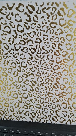 Papel Scrapbook Hot Stamping Litoarte SH-020 27x30cm oncinha Dourado Fundo Branco