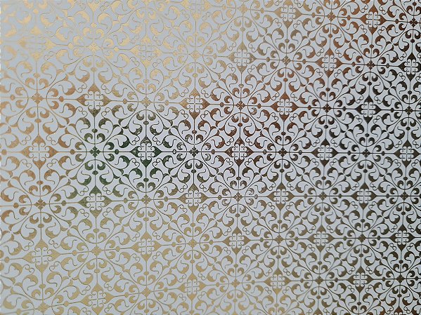Papel Scrapbook Hot Stamping Litoarte SH30-031 30x30cm Arabesco dourado Fundo Branco