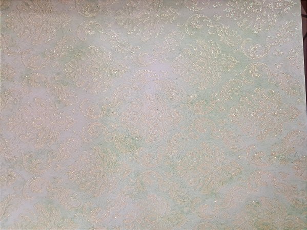 Papel Scrapbook Glitter Litoarte SG-004 30x30cm Arabescos com fundo verde