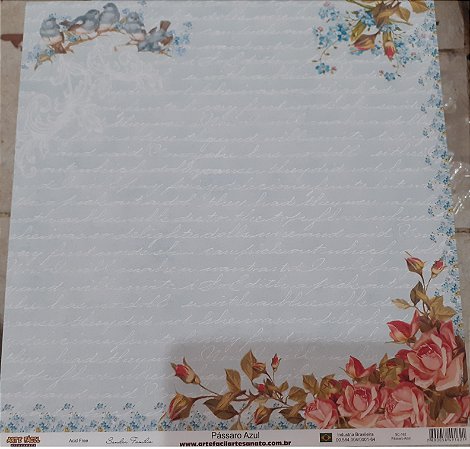 SC-162 - Pássaro Azul - Papel para Scrapbook Dupla Face