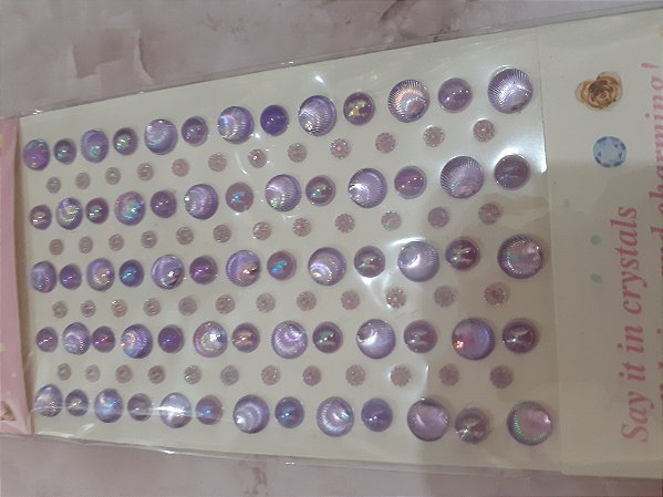 Cartela 1/2 perola e strass - cor lilas