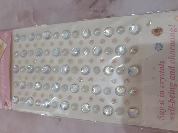 Cartela 1/2 perola e strass - cor branco