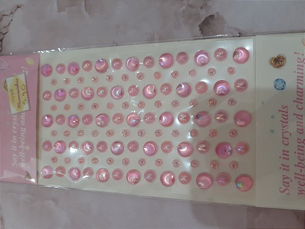 Cartela 1/2 perola e strass - cor rosa