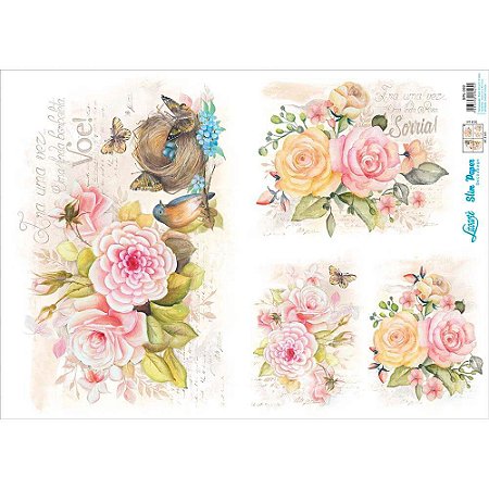 SPL-002 - SLIM PAPER DECOUPAGE - FLORES AQUARELA E NINHO DE PASSARINHO