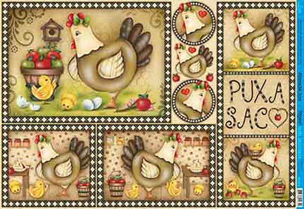 PD-0914 - PAPEL PARA DECOUPAGE - GALINHA E MAÇAS
