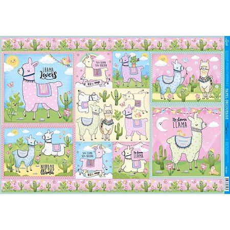 PD-0991 - PAPEL PARA DECOUPAGE - LHAMAS INFANTIS COLORIDAS