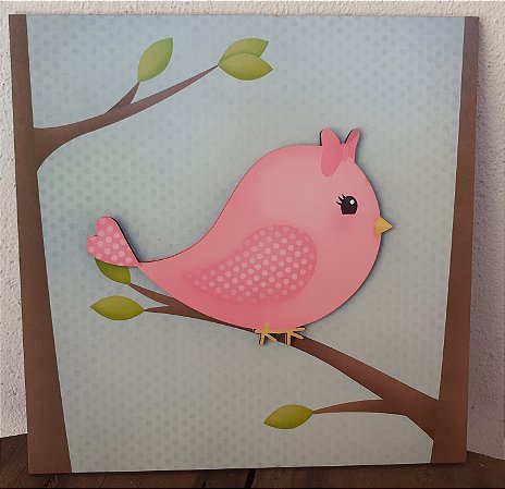 DHPM5-209 - QUADRO DECORATIVO 3D - PASSARO ROSA