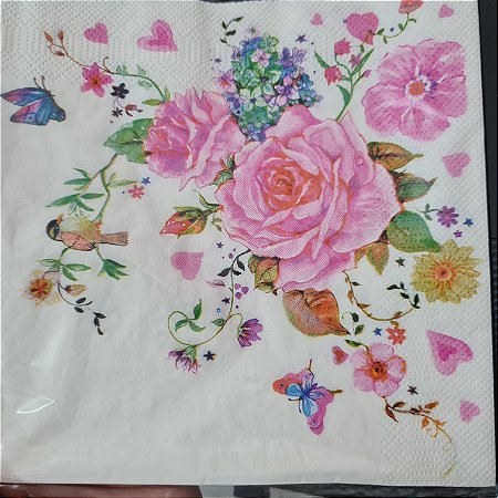 Guardanapo Rosas e passarinho
