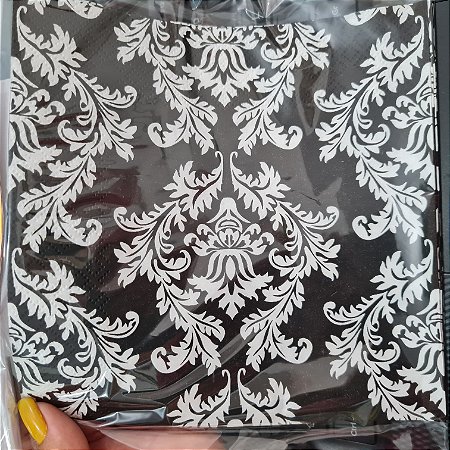 Guardanapo Fundo Preto arabesco branco