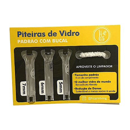 Kit Piteira de Vidro Hippie Bong Padrão C/Bucal com 3 und e Limpador