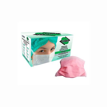 Máscara Rosa Tripla Elástico Cx 50un - Protdesc