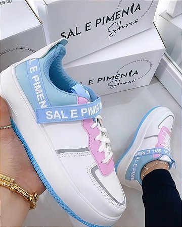 TENIS SAL E PIMENTA BRANCO AZUL E ROSA