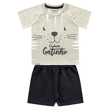 Conjunto Bebê Masculino Camiseta e Bermuda Estampa de Gatinho - Deka Baby  Kids