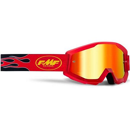 OCULOS MOTOCROSS FMF POWERCORE FLAME VERMELHO ESPELHADO