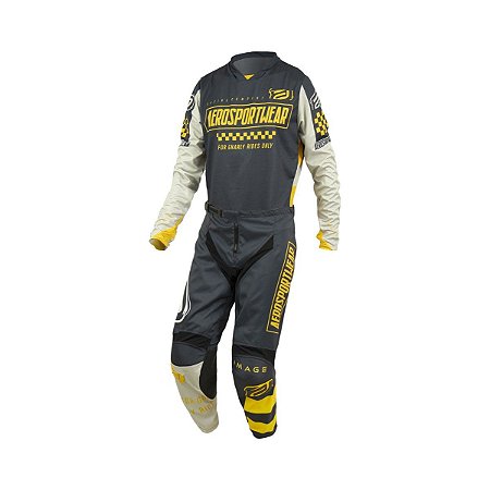 CONJUNTO MOTOCROSS ASW IMAGE KNIGHT CINZA AMARELO 36/P