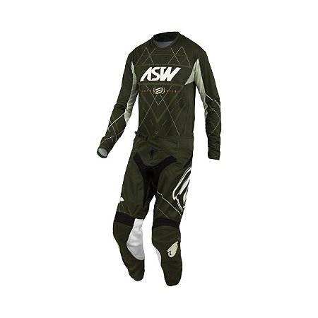 CONJUNTO MOTOCROSS ASW PODIUM VERTICE 21 VERDE PRETO 42/M