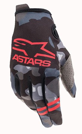 LUVA ALPINESTARS RADAR 21 CINZA CAMO VERMELHO FLUOR TAM G