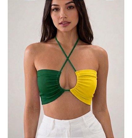 Cropped Copa do mundo seleção brasileira Verde e Amarelo