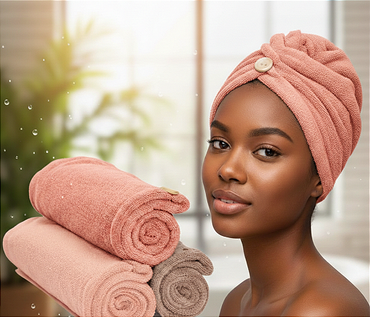 Touca Toalha de Secar Cabelo Pós Banho Prática