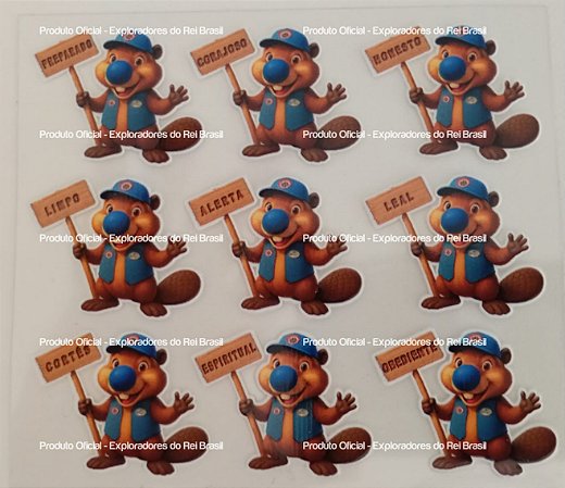 Conjunto de 9 adesivos em UV alto relevo - Castorzinho e o Código