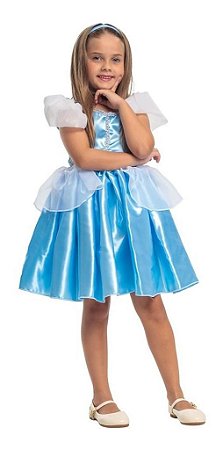 Vestido Feminino Infantil Fantasia da Cinderela Princesas da