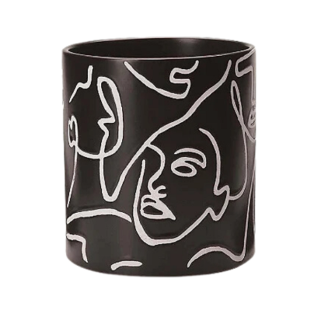 CACHEPOT LINHAS E FACES EM CERAMICA PRETO E BRANCO |