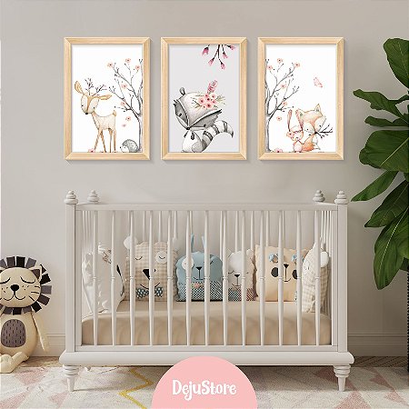Kit Quadros: Animaizinhos Floral em Aquarela