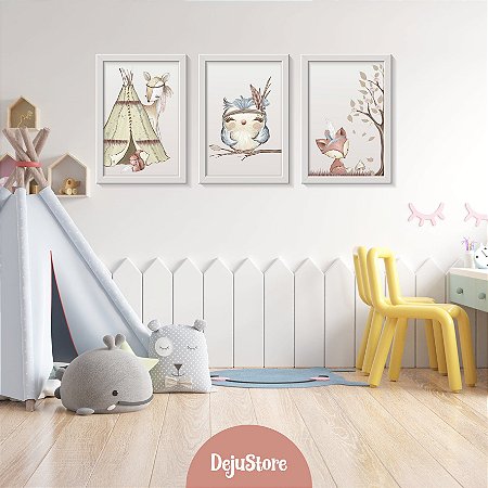 Kit Quadros: Animais na Floresta em Aquarela Boho