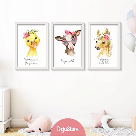 Kit Quadros: Fazenda Baby Aquarela (Pato, Vaca e Cavalo)