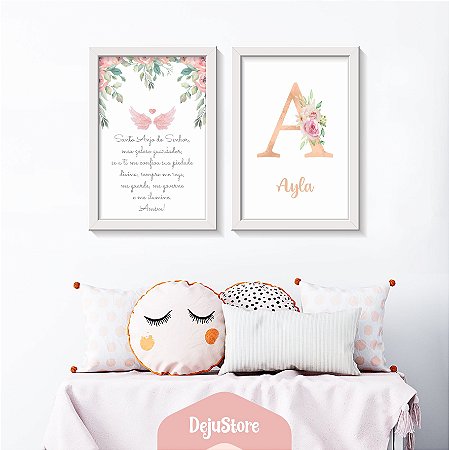 Kit Quadros: Santo Anjo em Aquarela Florido