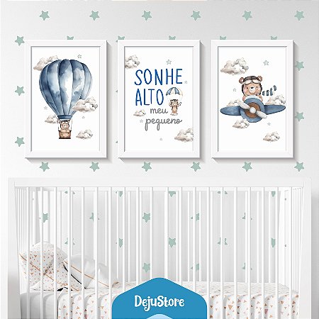 Kit Quadros: Ursinho Aviador em Aquarela