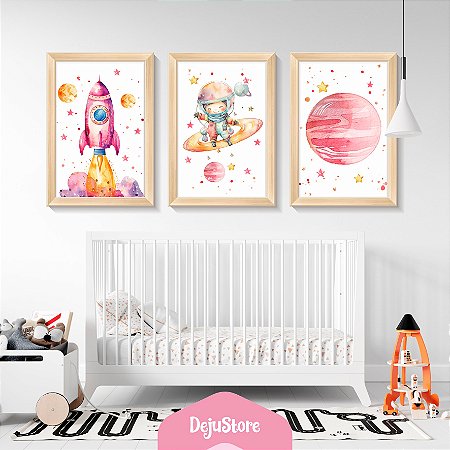 Kit Quadros: Menina Astronauta em Aquarela