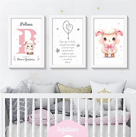 Kit Quadros: Ovelha Rosa em Aquarela