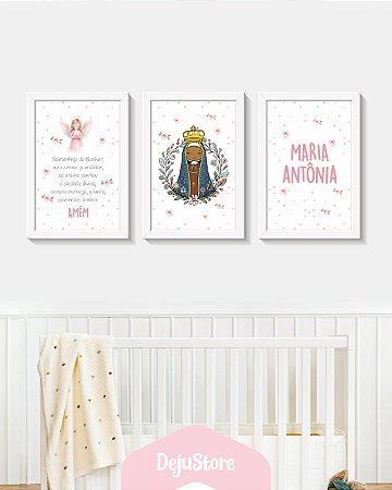 Kit Quadros: Nossa Senhora com Flores e Nome