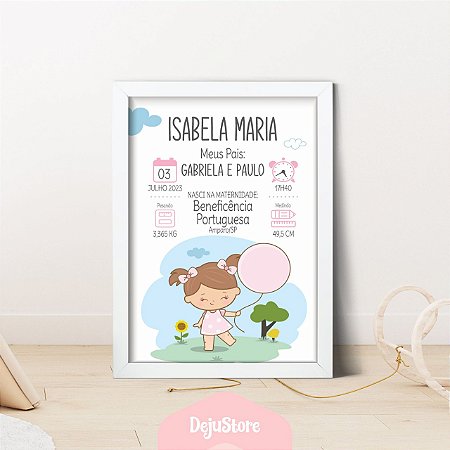 Quadro de Nascimento Menina com Balão Rosa