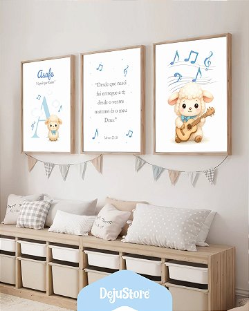 Kit Quadros: Ovelhinha Baby Musical em Aquarela com Nome