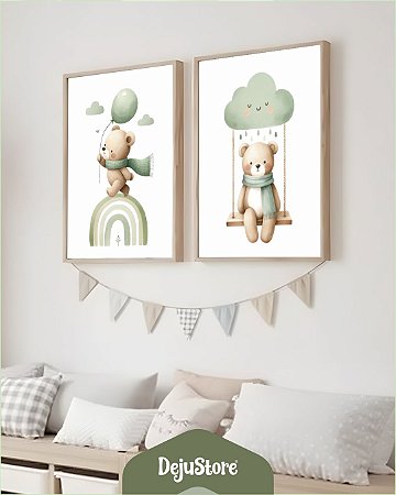 Kit Quadros: Ursinho em Nuvem e Arco Íris