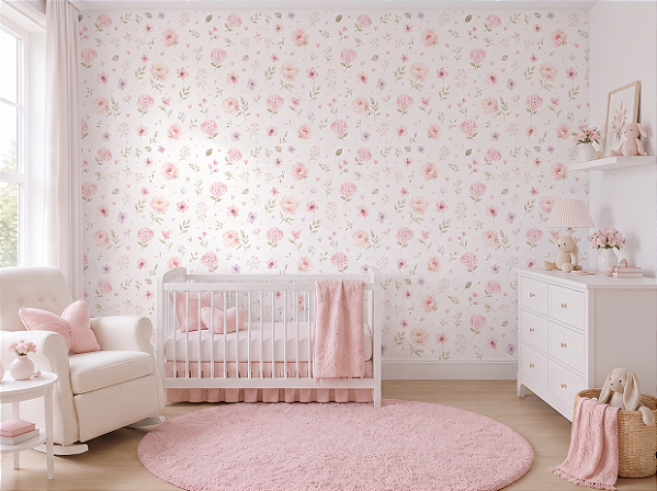 Papel de Parede Floral em Rosas, Flores e Folhas
