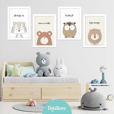 Kit Quadros: Safari Escandinavo Pontilhado (Tigre, Urso, Coruja e Leão)