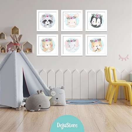 Kit Quadros: Animais Floridos Fofos