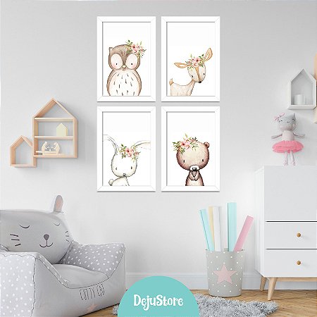 Kit Quadros: Animais Floridos em Aquarela