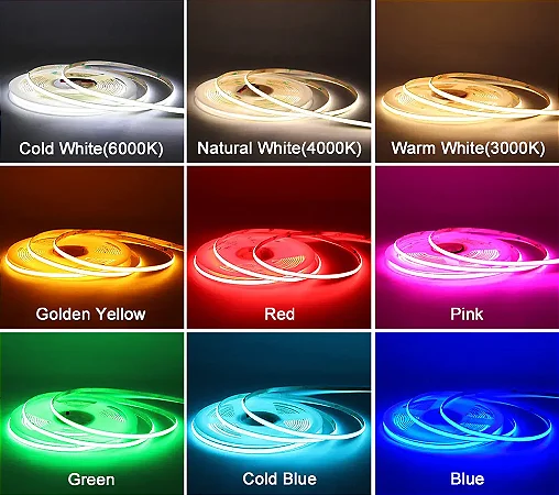 Fita de Led COB 24v (3mm)- 1 metro (Azul, Amarelo, Vermelho, Rosa, Roxo, Verde, Azul frio, Branco frio)
