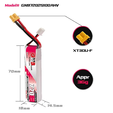 Bateria Lipo 2s GNB HV 720mah XT30 100c 7.6v