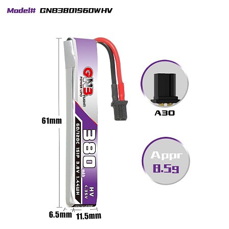 Bateria Lipo HV 1s 380mah BT2.0 (A30)