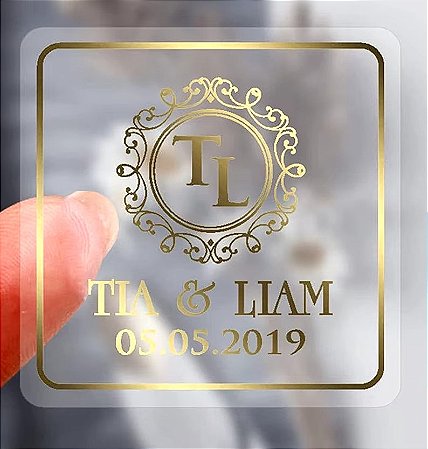 Sua Logo Dourada Personalizada - Etiqueta Transparente 50x40mm