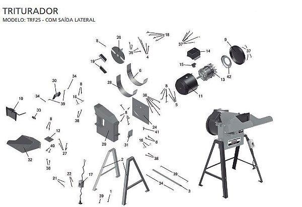 Peças Reposição Triturador TRF25 Tramontina Saida Lateral