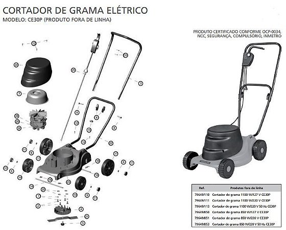 Peças de Reposição Cortador de Grama Eletrico Tramontina CE30P