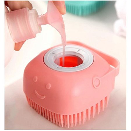 kit 3 Esponja Silicone Para Banho Dispenser de Shampoo rosa