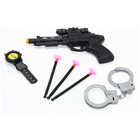 5 kit policial com 7 peças pistola de dardos algema Goal Kid
