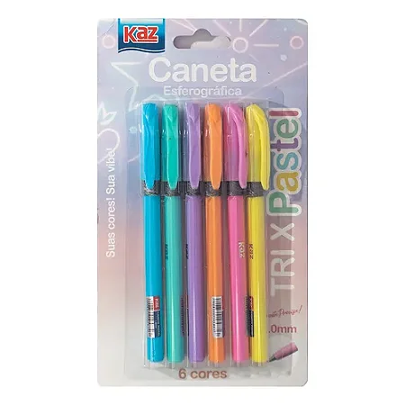 Caneta Esferográfica 1.0MM - 6 cores pastel